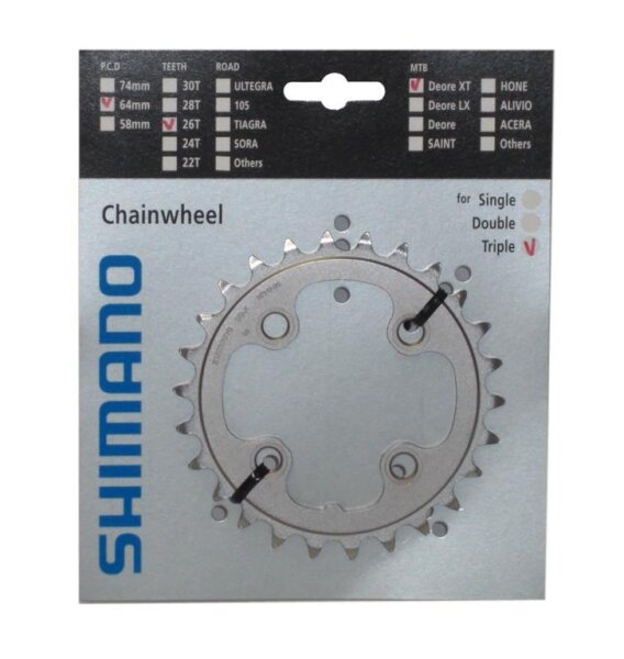 Shimano Kettenblatt 26 Z. LK 4x64mm silber, für FCM771/M 761/ M 583