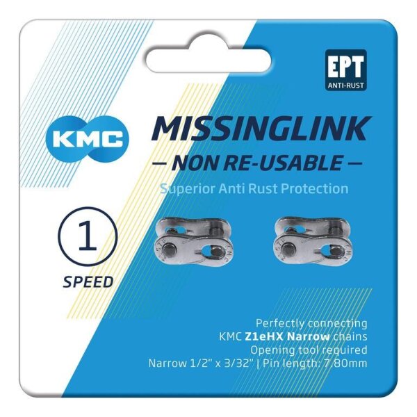 KMC Missinglink 3/32" ML Z1 eHX NR 2 Stück, für Ketten 7,8mm, EPT silber