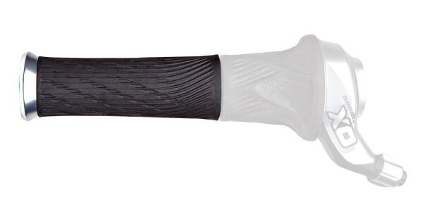 Griff mit Schraubensicherung für Endstopfen 122 mm schwarz mit Klemme silber + Endstopfen