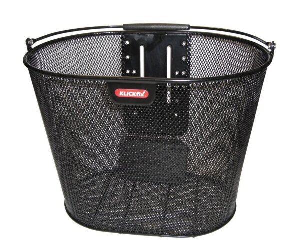 KLICKfix Vorderradkorb Oval Plus 36x27x25 cm, schwarz, engmaschig, oder Adapter